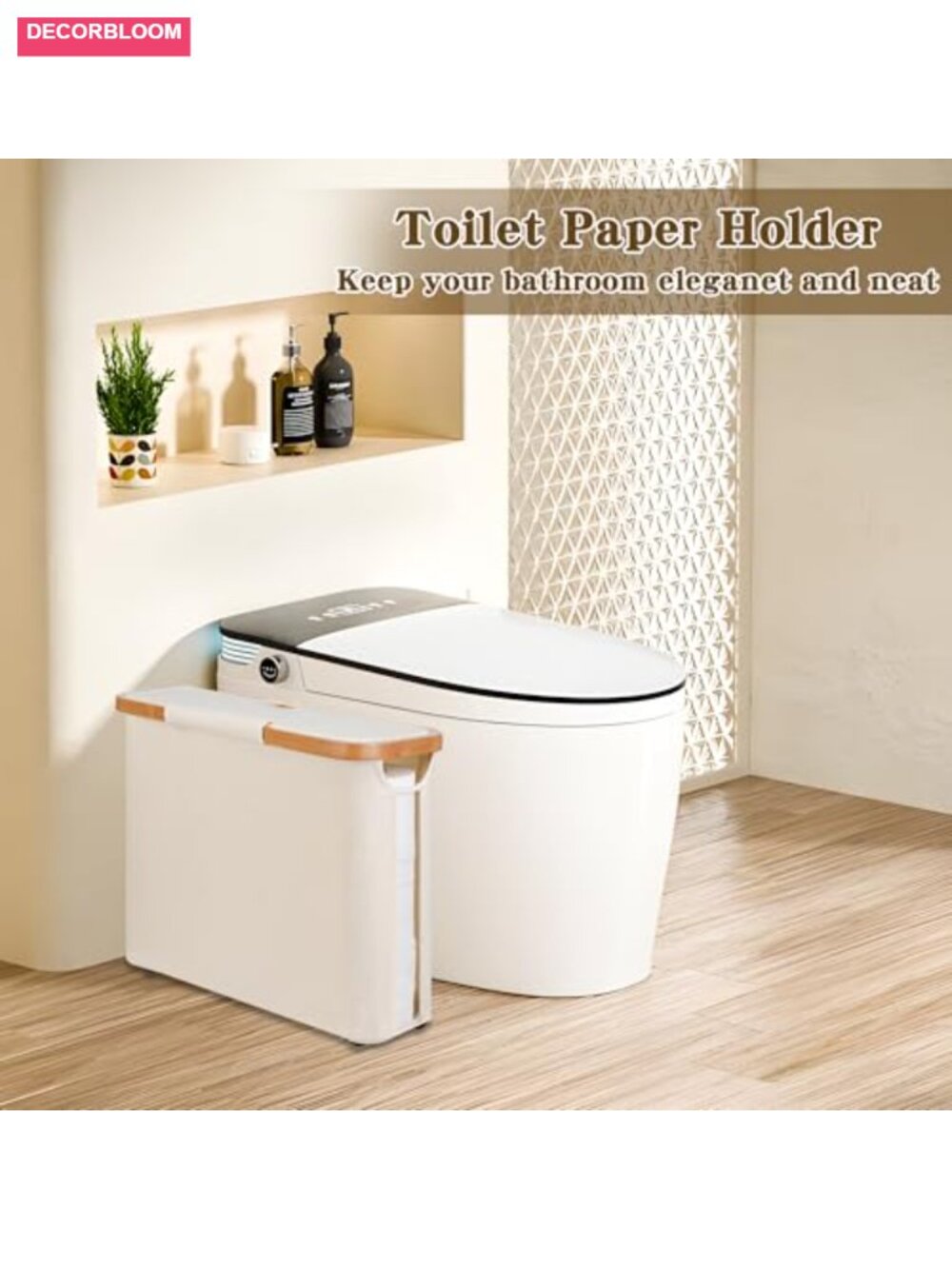 Oxford Fabric Toilet Paper Storage Basket with Lid for 9 Mega Rolls - Picture 5 of 6